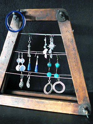 Earring Holder made on an old Tennis Racket Press Frame