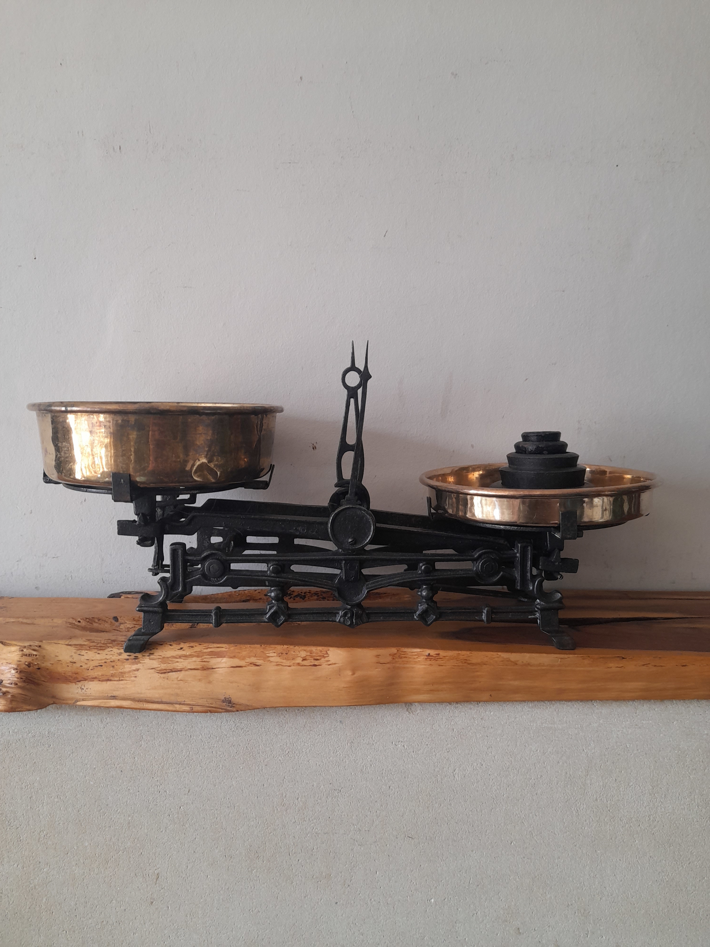Vintage copper and cast iron scales